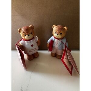 Lucy & Me Valentine's Day Lot of 2 Teddy Bears 2.5" Lucy Rigg Enesco 1983